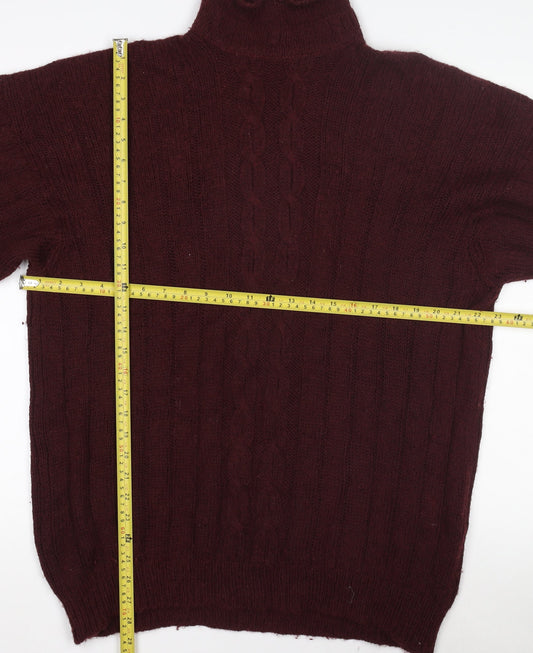 Mulberry Men’s Red Cable-Knit Roll Neck Wool Camel Jumper M