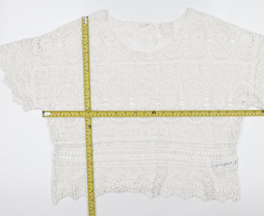 Accessorize Women’s White Cotton Lace Cropped Blouse M