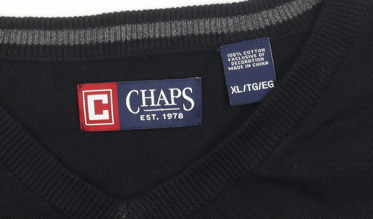 Chaps Men’s Black Cotton V-Neck Sleeveless Vest XL Classic Knit Jumper