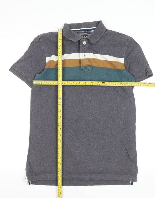 FatFace Men's Grey Striped Cotton Polo Shirt Size XS