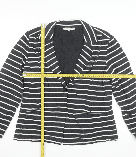 Laura Ashley Women’s Black White Striped Cotton Blazer UK 14