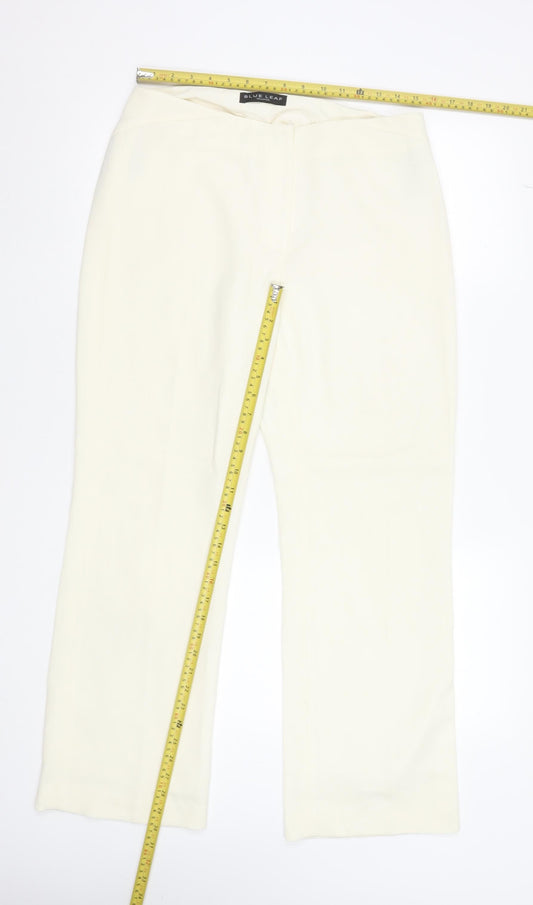 Womens UK Size 14 Blue Leaf Regular Fit Dress Pants Ivory Trousers