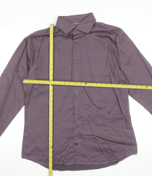 Seidensticker Men's Red Striped Long Sleeve Cotton Dress Shirt 16in Collar Regular Fit