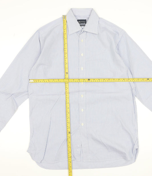 Aquascutum Men’s Blue Striped Two-Fold Cotton Formal Dress Shirt 15.5R