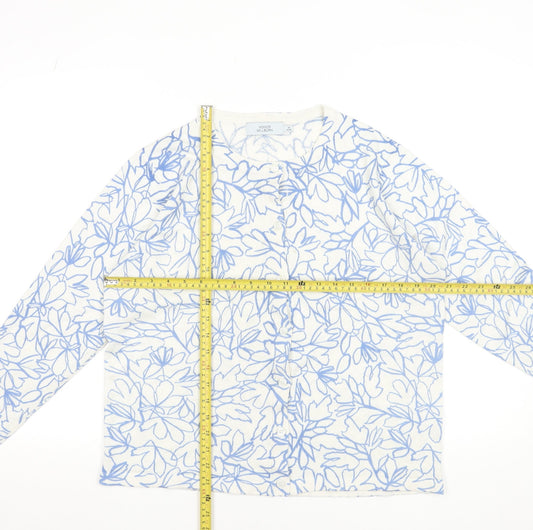 Honor Millburn Womens Blue Floral Knit Cardigan Size M 14-16