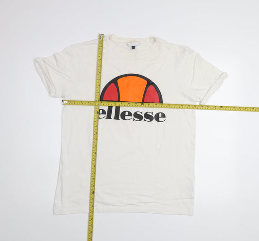 Ellesse Women's White Logo T-Shirt UK 6 Short Sleeve Cotton Top
