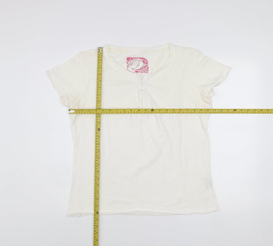 Fat Face Women's Ivory Size 18 Cotton Short Sleeve Button T-Shirt