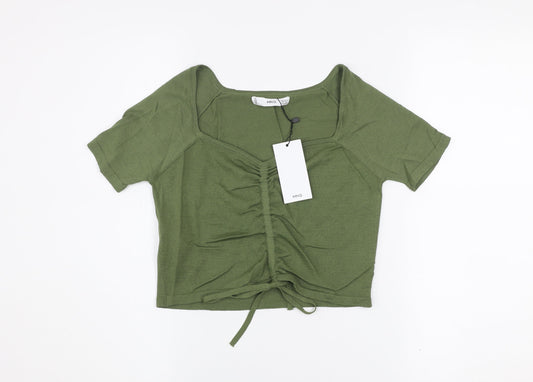 Womens UK Size S Mango Green Cropped T-Shirt