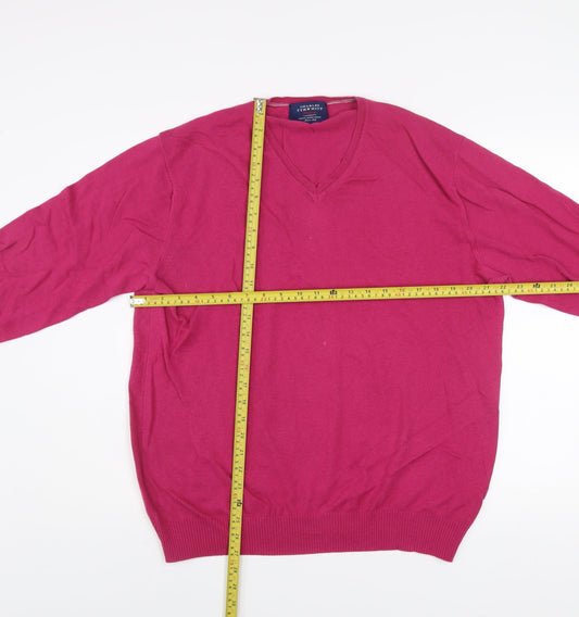 Charles Tyrwhitt Men's Pink V-Neck Cotton Cashmere Jumper Size L