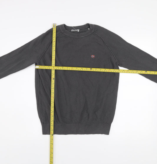 Napapijri Men's Grey Cotton Crew Neck Pullover Jumper M