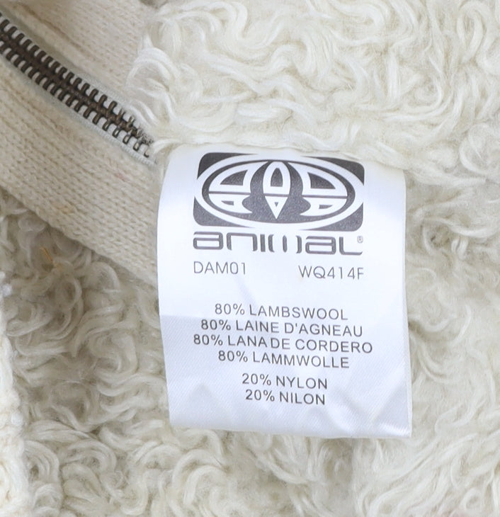 Animal Womens Ivory Wool Blend Hooded Zip Jacket Size 16