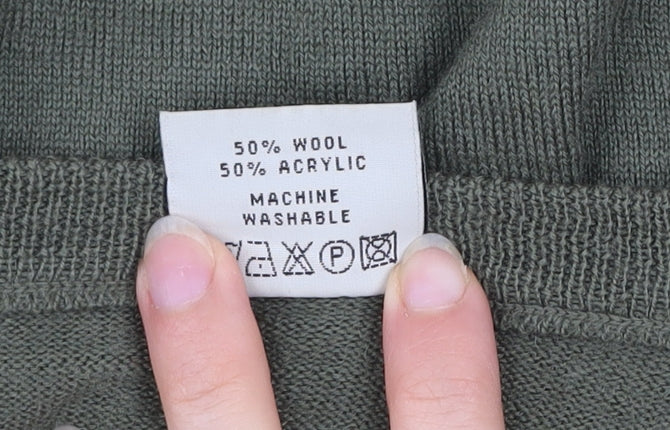 Cable Men’s Green Wool Blend V-Neck Fine Knit Jumper Size L