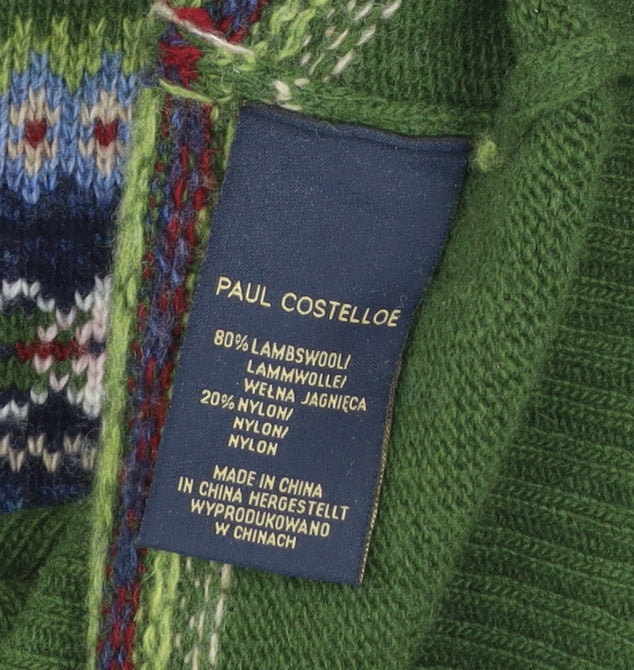 Paul Costelloe Men's Green Fair Isle Lambswool Blend Jumper M