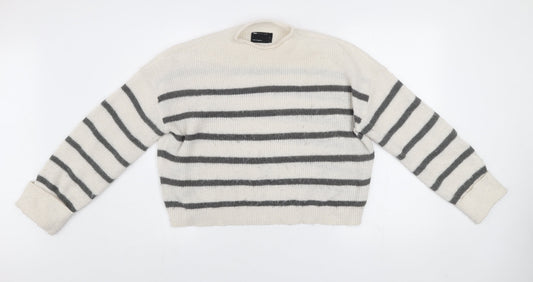 Additional front view of ASOS DESIGN Women’s White Grey Striped jumper, size S, Knit
