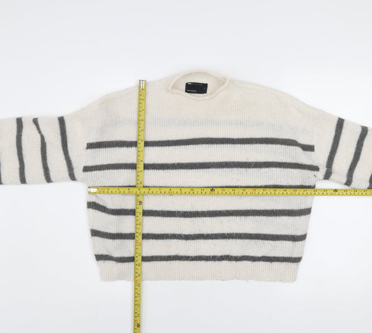 ASOS DESIGN Women’s White Grey Striped Pullover Jumper Size S Knit