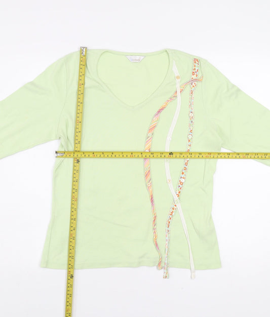 b casual Womens Green 3/4 Sleeve V-Neck Cotton T-Shirt Size 14