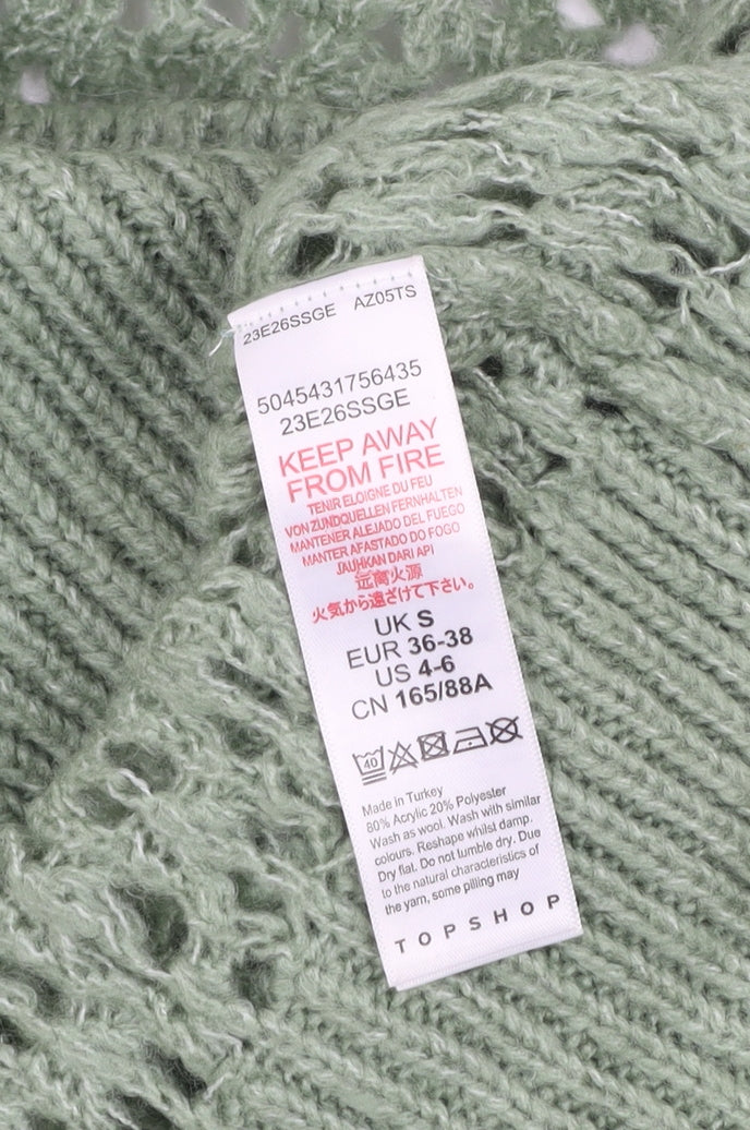 Womens UK Size S Topshop Green Pullover Jumper