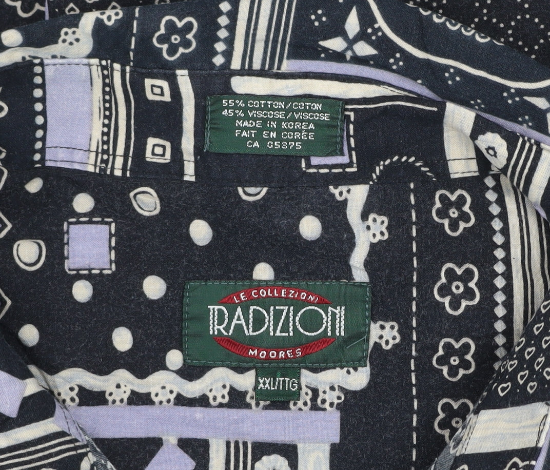 Radizion Men's Black Geometric 2XL Vintage Button-Up Casual Shirt
