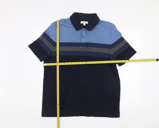 Marks and Spencer Men’s Blue Colourblock Cotton Polo Shirt XL