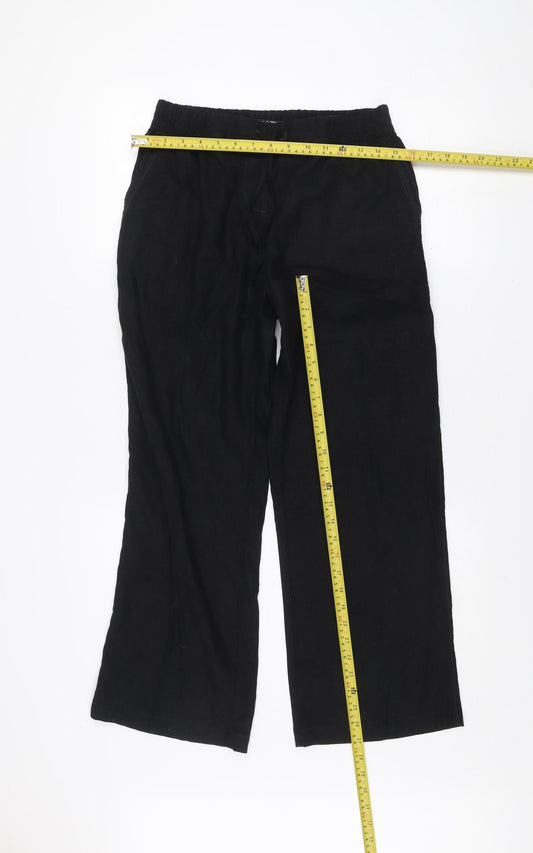 Next Women’s Black Linen Blend Wide-Leg Trousers Size 12