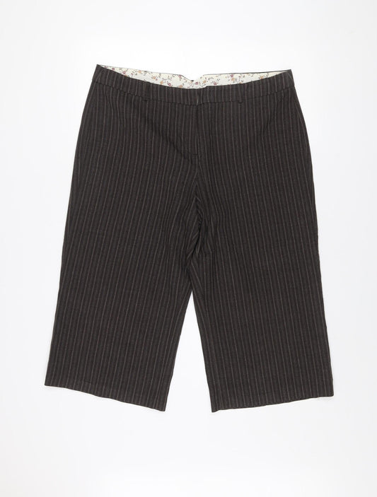 Additional front view of Amaranto Women’s Brown Pinstripe Cropped Wide-Leg Trousers, size UK 16