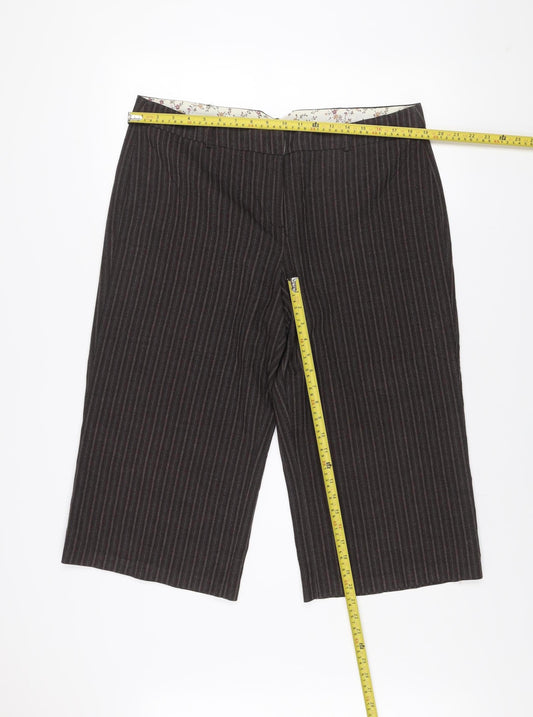 Amaranto Women’s Brown Pinstripe Cropped Wide-Leg Trousers Size 16