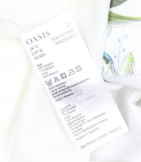 Oasis Women White Floral Shift Dress Size 10 Knee Length 3/4 Sleeve