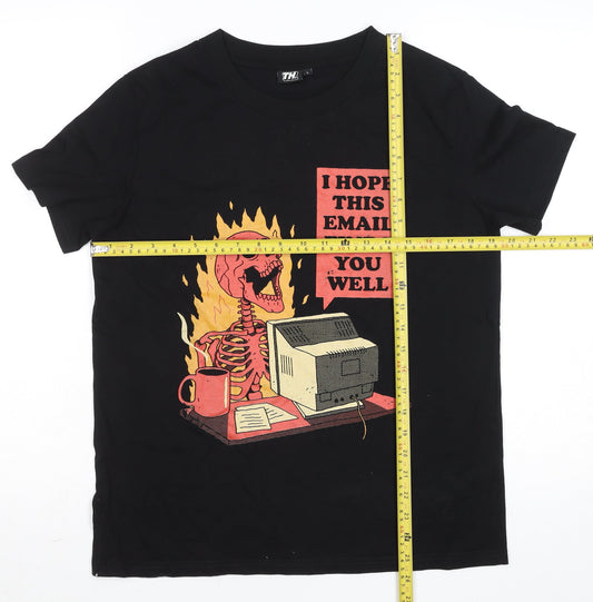 TH Mens Black L Funny Retro Graphic Print Cotton T-Shirt