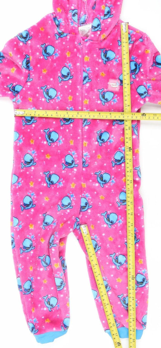 Water Babies Girls Pink Whale Fleece Jumpsuit 2-3 Years Hooded Zip Up