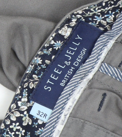 Mens UK Size 32R Steel & Jelly Slim Fit Chino Grey Trousers
