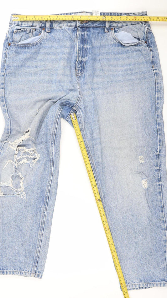 Next Women Blue Distressed Relaxed Fit High Rise Jeans UK 18R