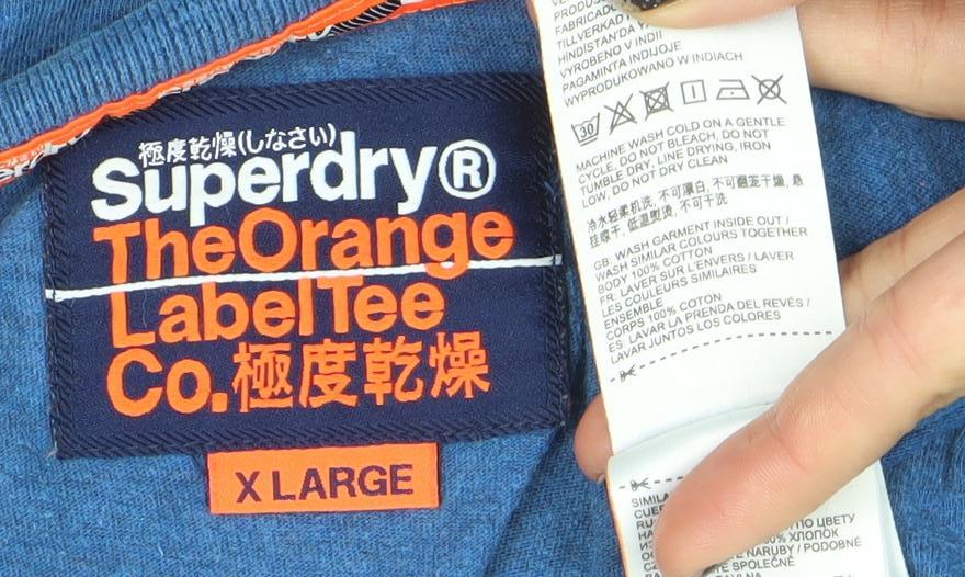 Superdry Men's Blue Cotton Crew Neck T-Shirt Size XL