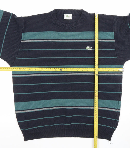 Lacoste Men's Blue Striped Cotton Jumper Size L Crew Neck Pullover