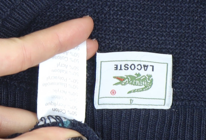 Lacoste Men's Blue Striped Cotton Jumper Size L Crew Neck Pullover