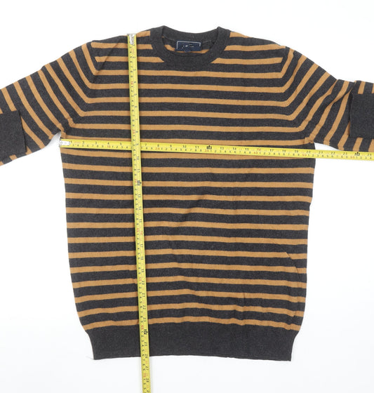 John Lewis Men's Brown Striped Cotton Cashmere Jumper Size S