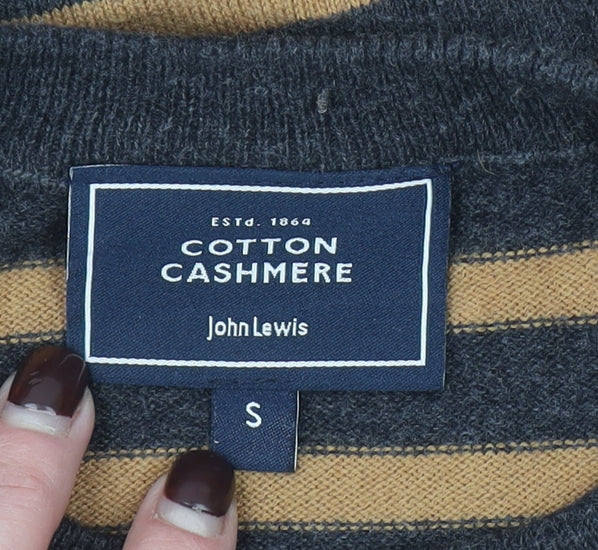 John Lewis Men's Brown Striped Cotton Cashmere Jumper Size S