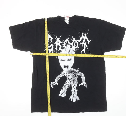 Marvel Men’s Black Groot Graphic Print Cotton T-Shirt Size L