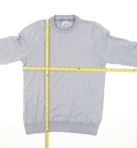 Marks and Spencer Men's Blue Cotton Crew Neck Pullover Jumper S Tailored Fit