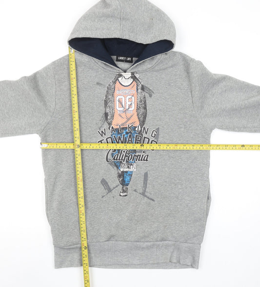 Boys UK Size L Lucky Life Grey Pullover Hoodie