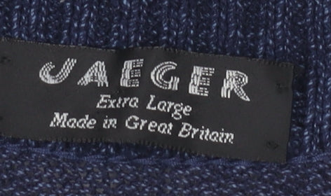 Jaeger Mens Blue Silk Cotton V-Neck Pullover Jumper XL