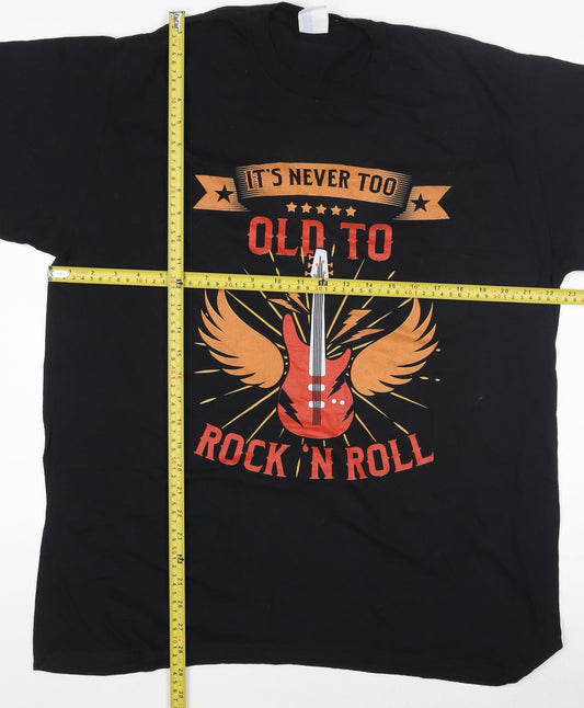 Port & Company Men's Black XL Rock 'N Roll Graphic Cotton T-Shirt