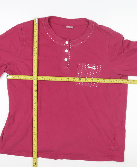 Damart Women Pink Cotton Long Sleeve Henley Polka Dot Pyjama Top M
