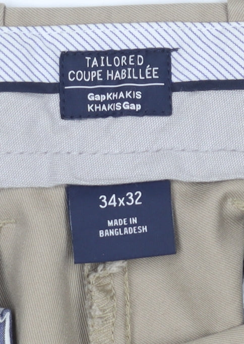 Gap Men's Beige Tailored Khakis Chino Trousers 34x32 Cotton Blend