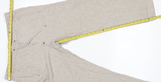 George Women's Beige Linen Blend Wide Leg Drawstring Trousers Size 14