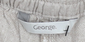 George Women's Beige Linen Blend Wide Leg Drawstring Trousers Size 14