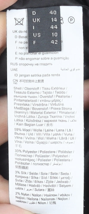 Esprit Women's Black Houndstooth Wool Blend Mid-Length Overcoat UK 14