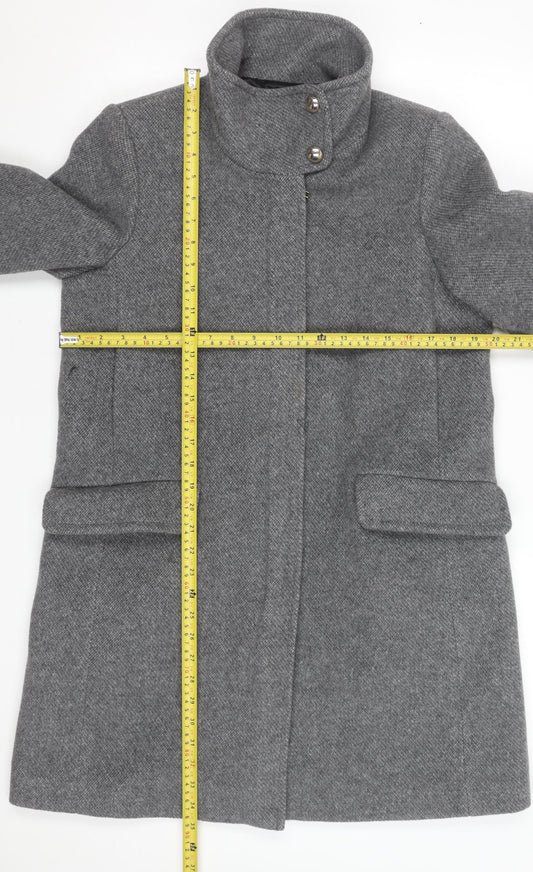 MNG Women Grey Wool Blend Mid-Length Overcoat Size 10