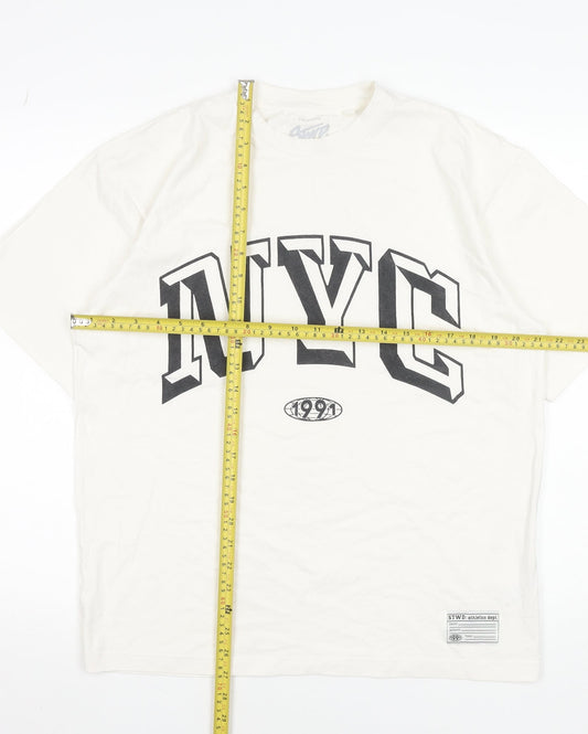 Pull & Bear Men's White NYC 1991 Graphic Cotton T-Shirt Size S