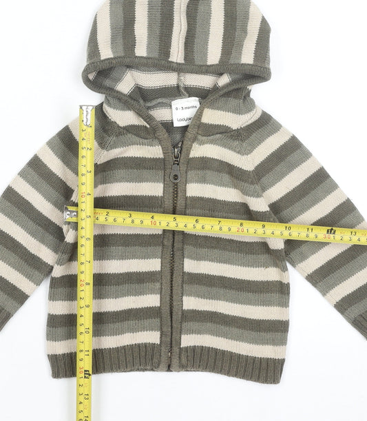 Ladybird Unisex Baby Grey Striped Cotton Hooded Full Zip Jumper 0-3 Months