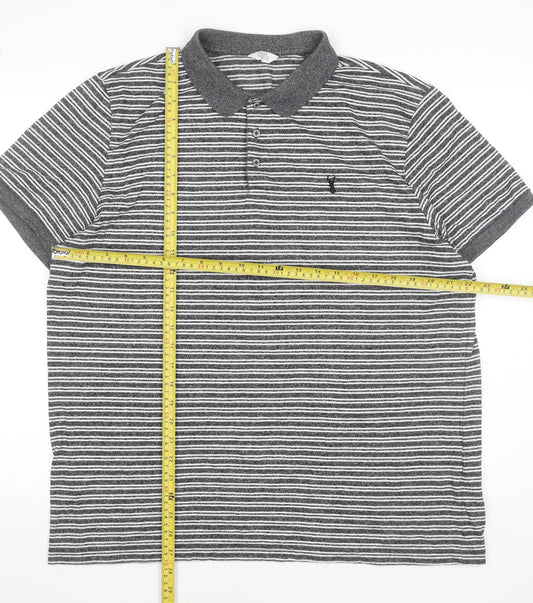 Next Men’s Grey Striped Cotton Blend Polo Shirt XL Regular Fit